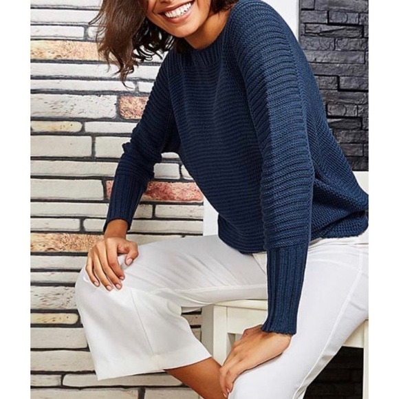 CCK Style Indigo Rib-Knit Wool-Blend Women Sweater - Picture 5 of 5